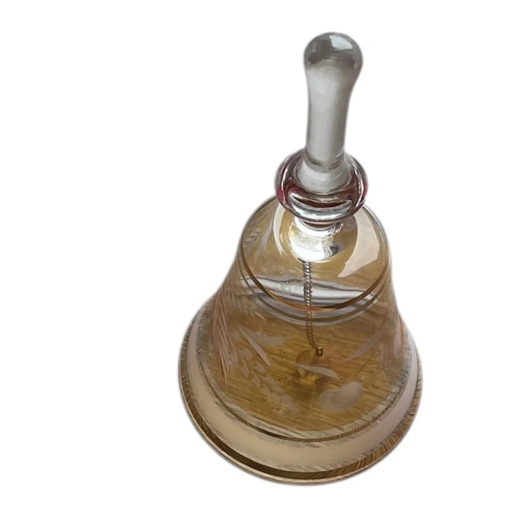 Vintage Hungarian LEAD CRYSTAL Glass Gold Etched Flower‎ Dinner Bell.